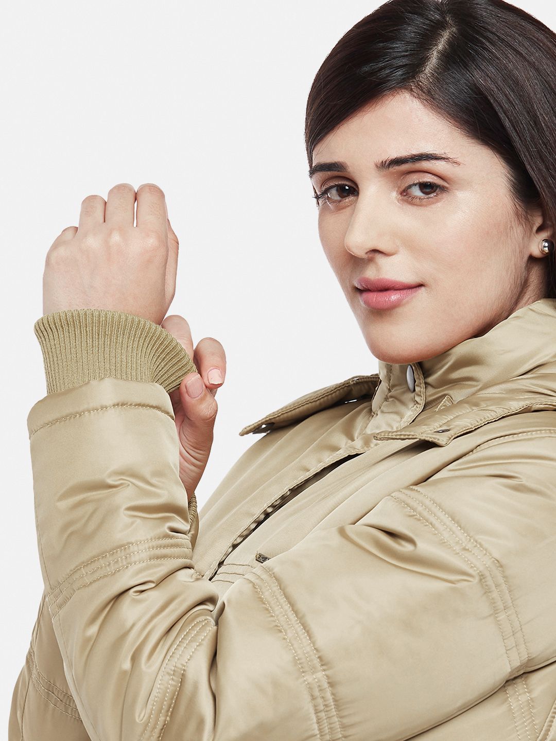 Beige Fleece Lined Hooded Parka Jacket | Women